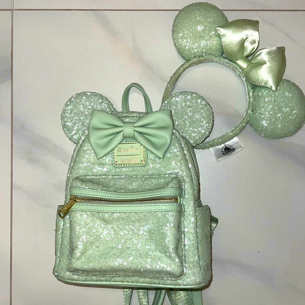 Loungefly x DisneyParks Mint Sequin Backpack and Ears